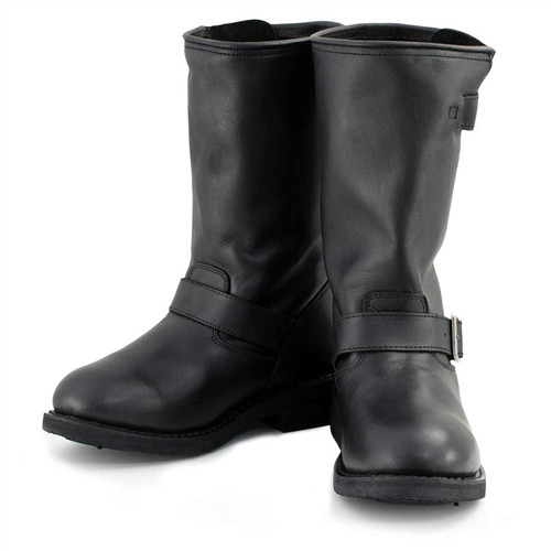 Men's Classic Black Leather Engineer Motorcycle Boots | Leather