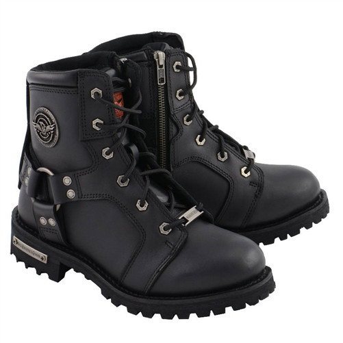 優聖buckle zip Biker Leather boots Milwaukee Leather Lace-Up Ladies Biker Boots with Side Zip