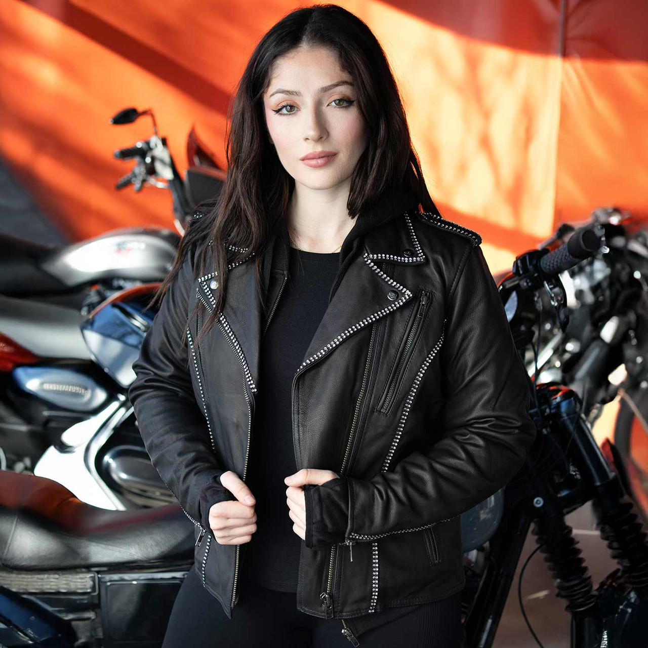 Milwaukee Leather Ladies Rhinestone Studded Motorcycle Jacket