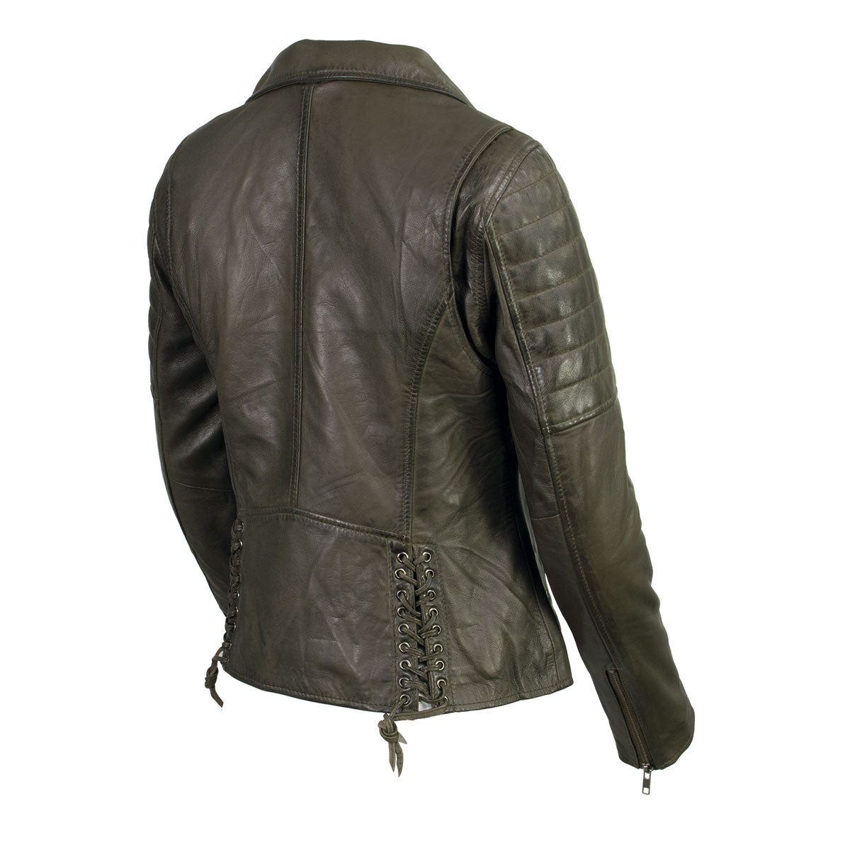 Ladies Olive Green Milwaukee Leather Moto Fashion Jacket - Leather