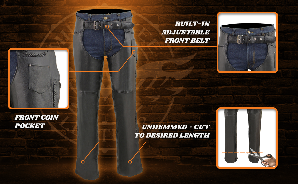 Milwaukee Leather Braided Motorcycle Chaps - Warm Riding Chaps for Cold ...