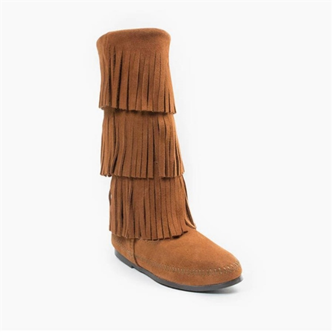 Minnetonka Triple Layer Fringe Boots- Brown Suede