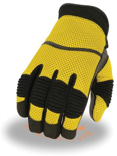Yellow & Black Textile Men's Motorcycle Gloves | Leather Bound NJ