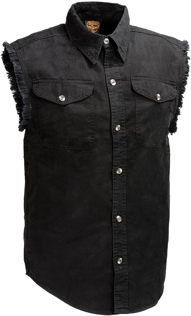 【MORE THAN BLACK】24SS★ CUT OFF HALF SLEEVE Black Denim Motorcycle Cut-Off Shirt | Milwaukee | Leather