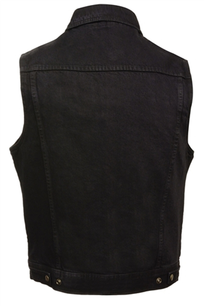 ★MONOHA★ Black denim vest (black) Black Denim Motorcycle Vest with Collar | Milwaukee Denim