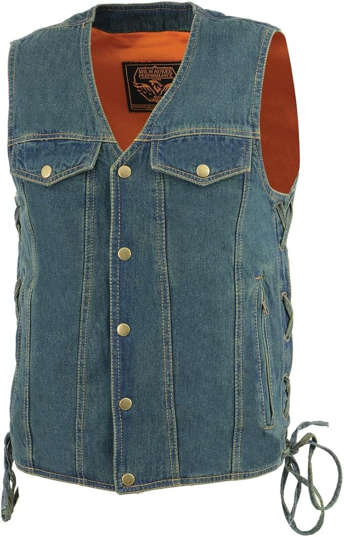 Milwaukee Leather Denim Weste Herren – Ärmelloses Shirt Aus 100% Baumwolle, 8 Oz, Mit Brusttaschen