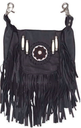 Biker Beaded Fringe Leather Hip Clip Pouch – Hands-Free Motorcycle Bag