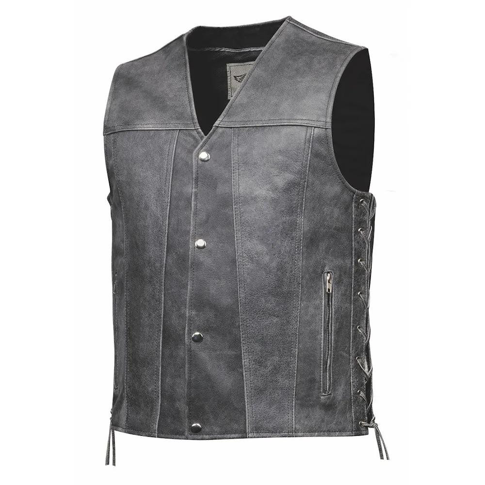 Unik Tombstone Gray Leather Motorcycle Vest for Men – Concealed