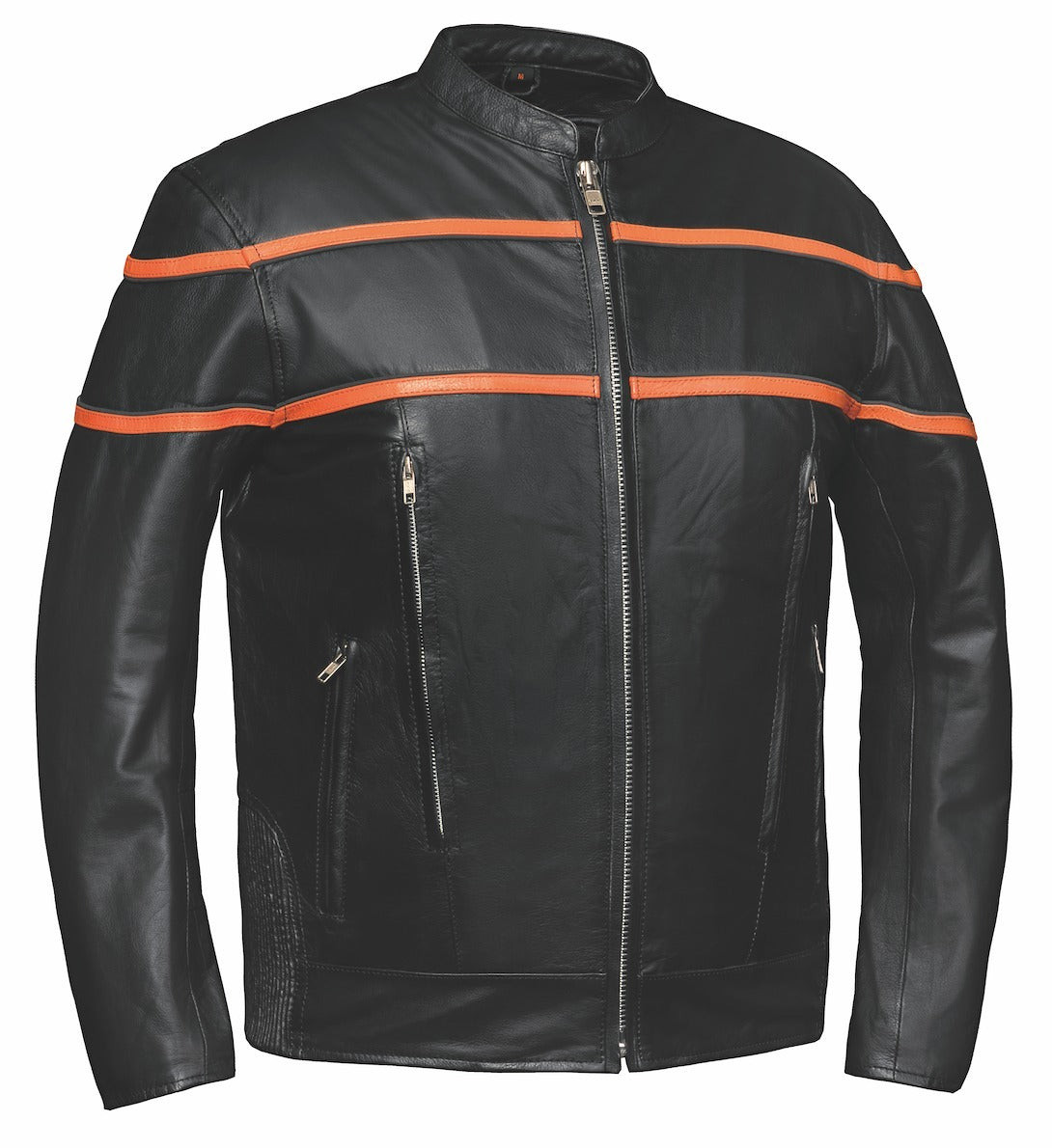 Orange Striped Leather Motorcycle Jacket | Men's Racer Leather Jacket