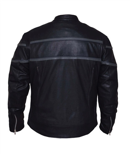 Men's Silver Striped Racer Motorcycle Jacket | Unik | Leather Bound NJ