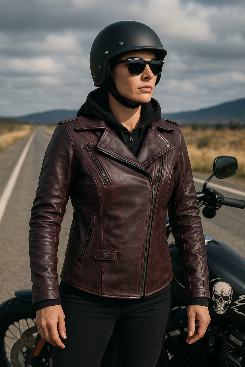 3-in-1 Purple Ladies Leather Motorcycle Jacket with Hoodie