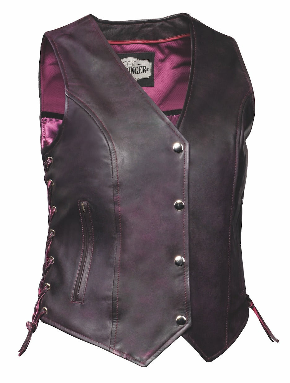 Ladies Purple Leather Biker Vest with Side Lace | Leather Bound NJ