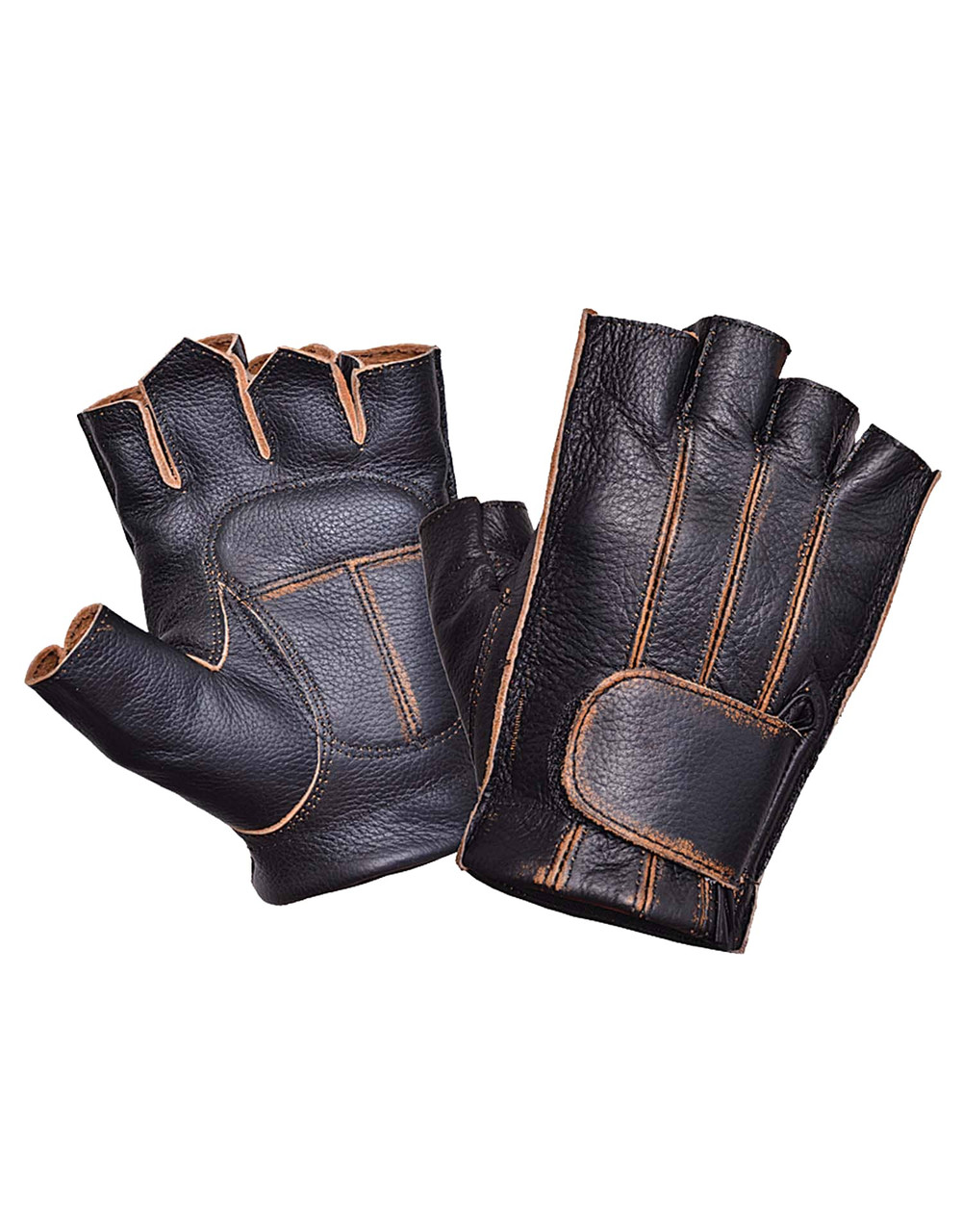Men's Distressed Brown Fingerless Motorcycle Gloves by Unik