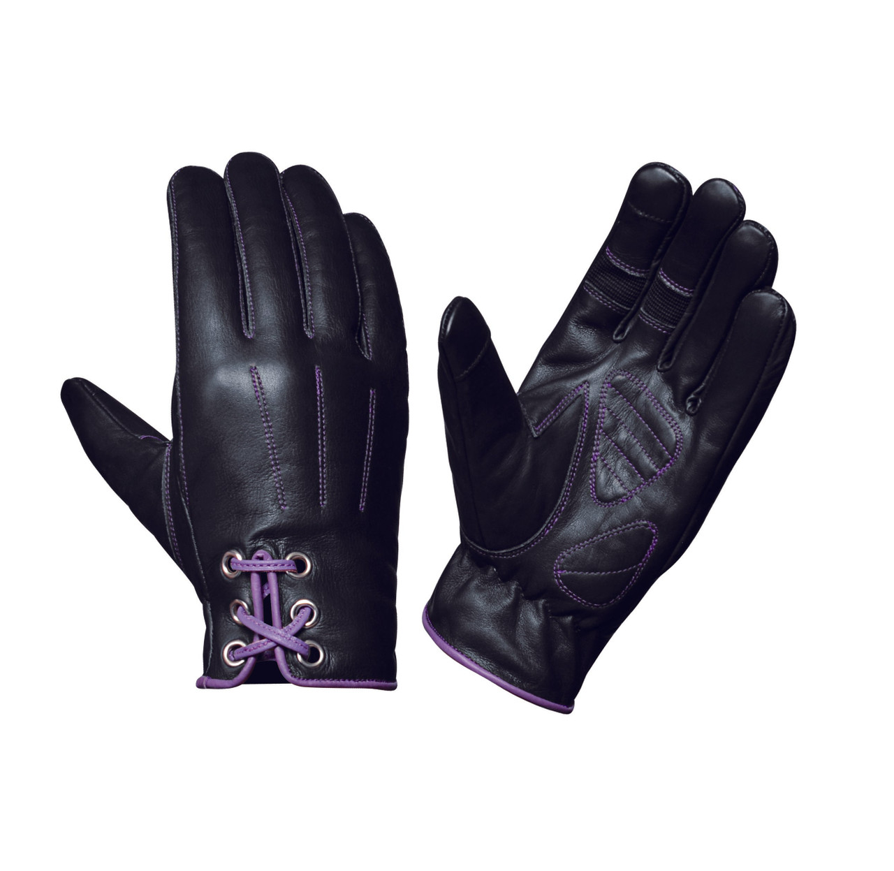 Purple Lace Leather Motorcycle Gloves for Women | Leather Bound NJ