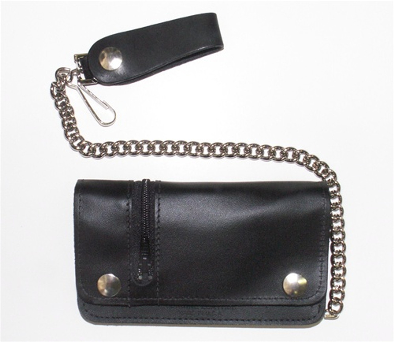 USA-Made Leather Biker Wallet with Chain & Zipper – 6-Inch