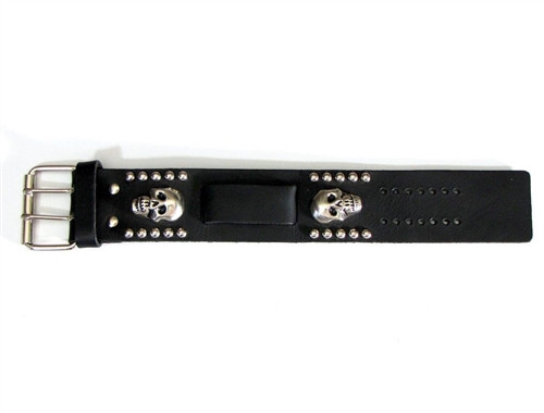 Wide Leather Watch Bands USA Made Biker Chrome Skull