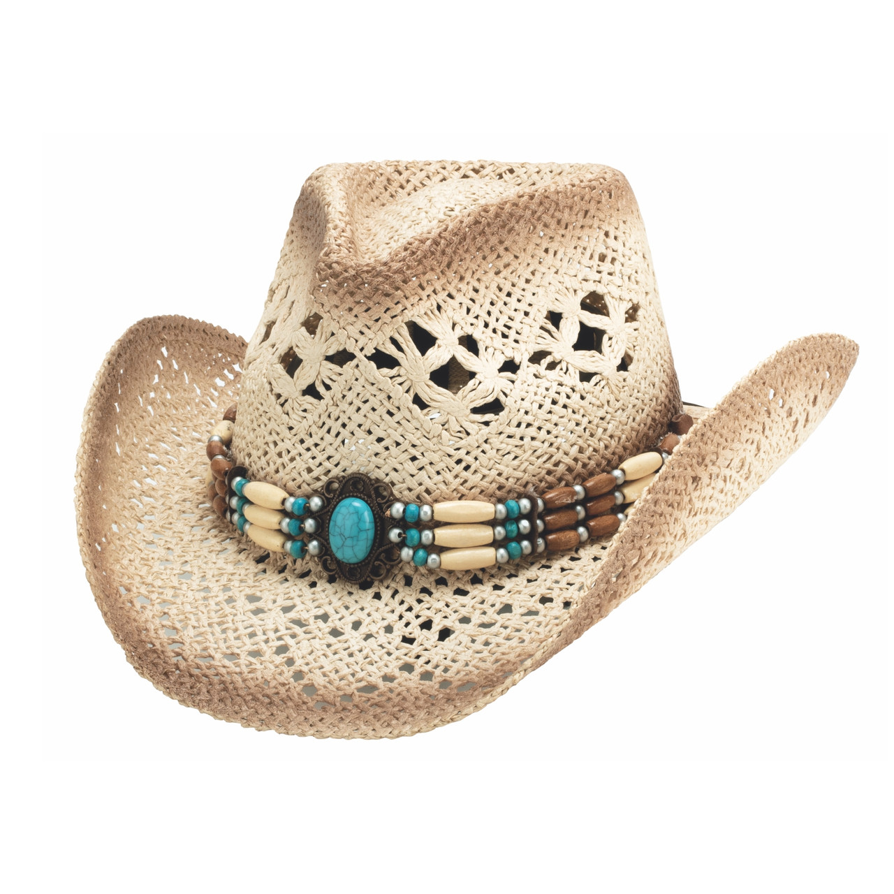 Vented Straw Western Hat with Turquoise Beaded Band  display picture 1