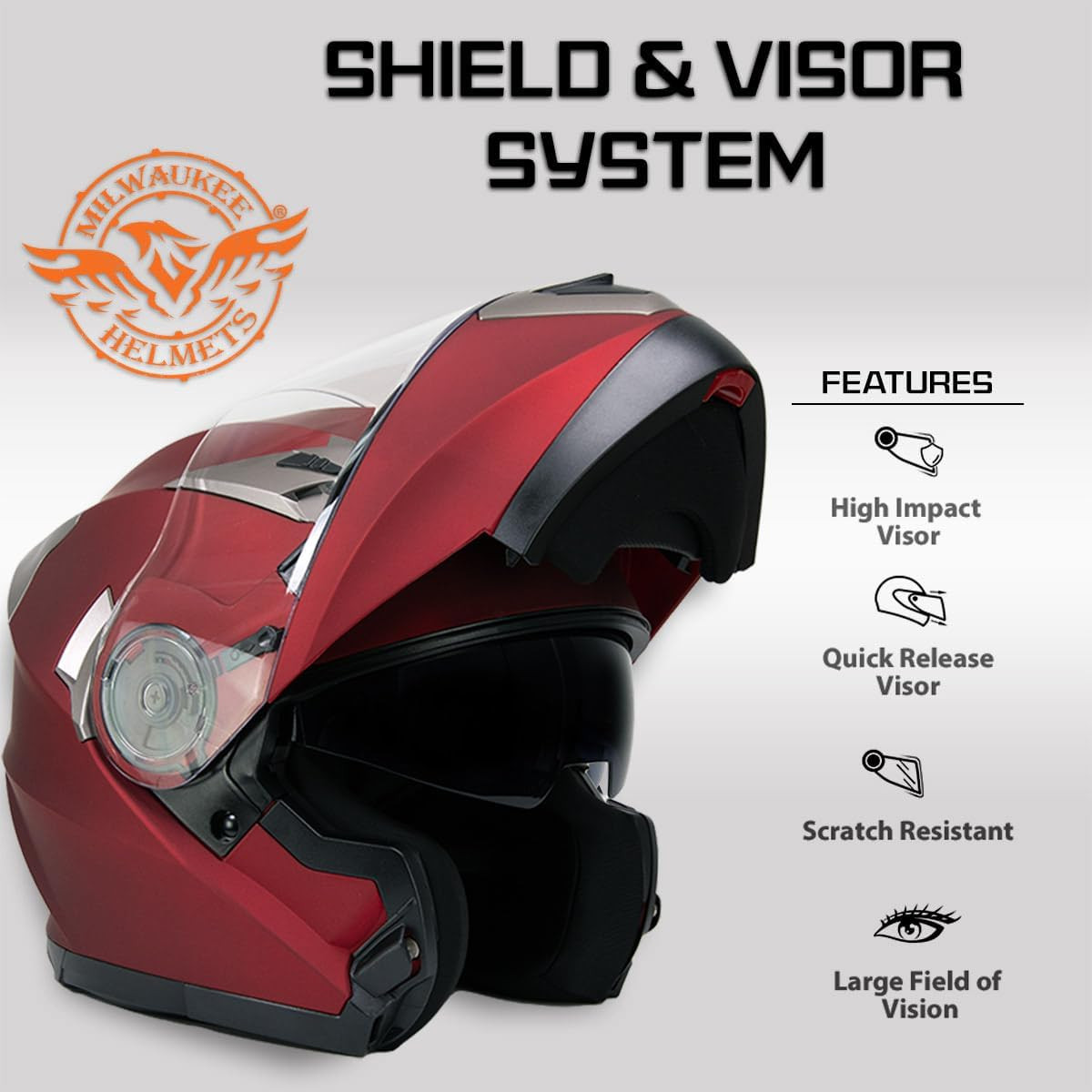 auto flip motorcycle helmet DIY Up Modular DOT Matte Black cruiser enthusiasts Milwaukee Helmets MPH9826DOT Ionized Flat