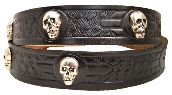 Skull Emblem Leather Belt | USA Made – Leather Bound NJ
