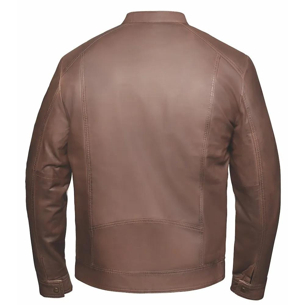 Lightweight Brown Leather Moto Jacket | Men's Brown Leather Riding