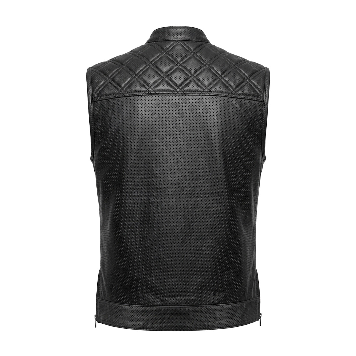 Men's Diamond Perforated Leather Motorcycle Vest | Concealed Carry