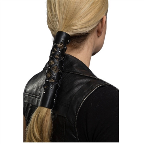 Diamond Lace Leather Biker Hair Glove 8-Inch