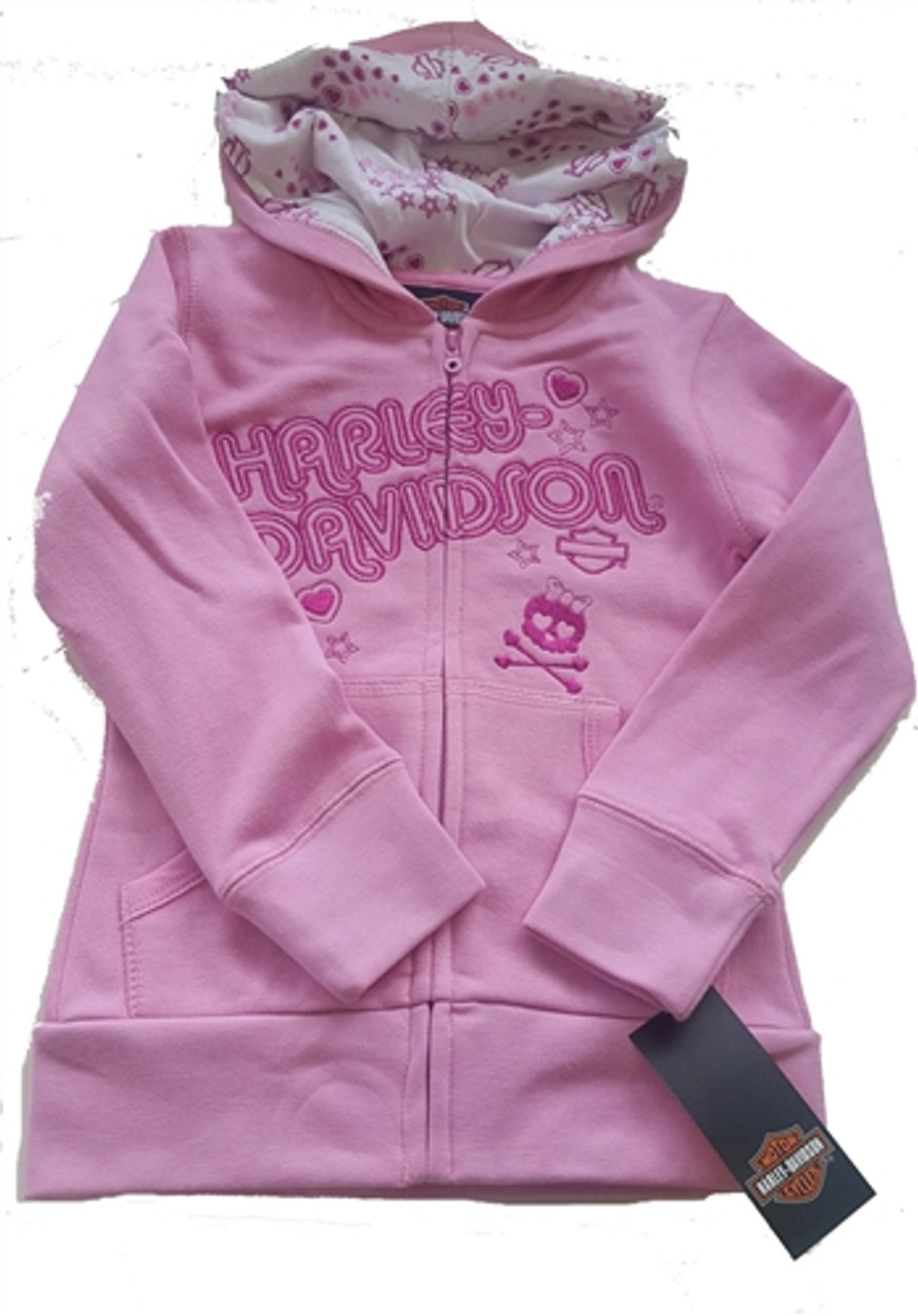 Harley-Davidson Girls Apparel - Pink Skull Fleece Hoodie