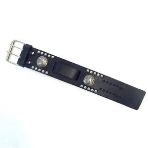Buffalo Nickels Watch Band in black cowhide with two buffalo nickel emblems and chrome stud detailing, 1.5-inch width Buffalo Nickels Watch Band in black cowhide with two buffalo nickel emblems and chrome stud detailing, 1.5-inch width