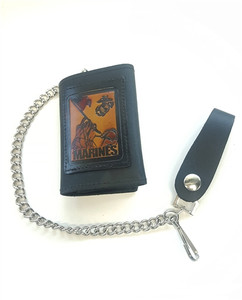 Marines Leather Chain Wallet: Tri Fold USA Cowhide Marines Leather Chain Wallet: Tri Fold USA Cowhide