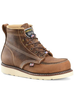 Carolina USA Made Men's 6-inch moc toe wedge work boots in brown Old Town Folklore leather Carolina USA Made Men's 6-inch moc toe wedge work boots in brown Old Town Folklore leather