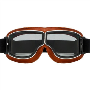 Choppers retro motorcycle goggles with brown faux leather trim and smoke lens Choppers retro motorcycle goggles with brown faux leather trim and smoke lens