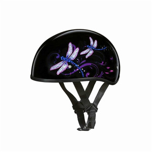 Daytona Purple Dragonfly Ladies Half Helmet DOT approved with high-gloss black finish and vibrant purple graphics, ultra-low profile design Daytona Purple Dragonfly Ladies Half Helmet DOT approved with high-gloss black finish and vibrant purple graphics, ultra-low profile design