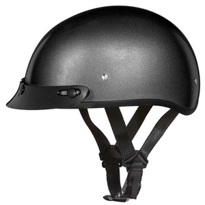 Daytona Skull Cap Gun Metal Gray half motorcycle helmet with removable mini scoop visor, DOT FMVSS 218 certified, low-profile design Daytona Skull Cap Gun Metal Gray half motorcycle helmet with removable mini scoop visor, DOT FMVSS 218 certified, low-profile design