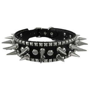 Big Chrome Spike & Studded Black Leather Dog Collar Big Chrome Spike & Studded Black Leather Dog Collar