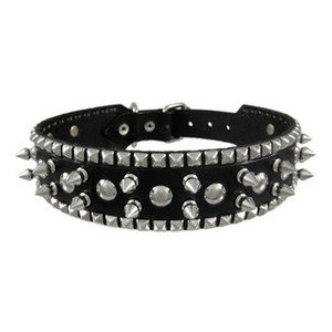 Chrome Spike Studded Black Leather Dog Collar Chrome Spike Studded Black Leather Dog Collar