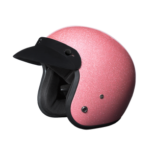 Daytona DOT-approved 3/4 shell open face motorcycle helmet with high-gloss pink metal flake finish