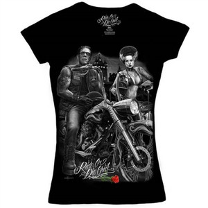 Women's Biker Clothing : Ride Or Die Chick Shirt: Frankenstein, David Gonzales Art Women's Biker Clothing : Ride Or Die Chick Shirt: Frankenstein, David Gonzales Art