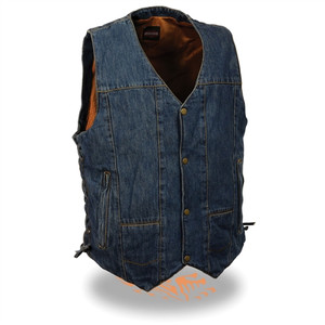 10 Pocket Blue Denim Motorcycle Vest for Men 10 Pocket Blue Denim Motorcycle Vest for Men