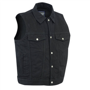 Zipper Classic Black Denim Motorcycle Vests w/ Collar, Daniel Smart Zipper Classic Black Denim Motorcycle Vests w/ Collar, Daniel Smart