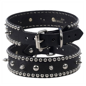 Studded & Spiked Leather Dog Collar, USA Made Black Cowhide Studded & Spiked Leather Dog Collar, USA Made Black Cowhide