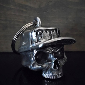 FTW Biker Skull 3D Motorcycle Bell – front view showcasing detailed engraving of "FTW" across the skull's forehead, crafted from lead-free pewter FTW Biker Skull 3D Motorcycle Bell – front view showcasing detailed engraving of "FTW" across the skull's forehead, crafted from lead-free pewter