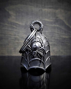 Spider Web Motorcycle Bell – front view featuring intricate spider web design, crafted from lead-free pewter Spider Web Motorcycle Bell – front view featuring intricate spider web design, crafted from lead-free pewter