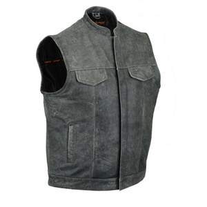 Gray Leather Motorcycle Vest for Men: Daniel Smart Club Vest Gray Leather Motorcycle Vest for Men: Daniel Smart Club Vest