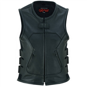 Women's Leather Motorcycle Vests - Biker Swat Style Zip-Up Women's Leather Motorcycle Vests - Biker Swat Style Zip-Up