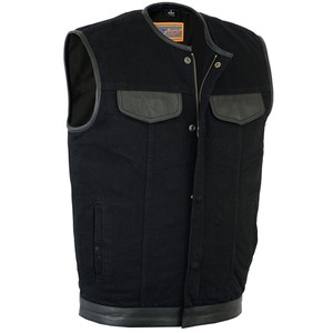 Men's Leather & Black Denim Motorcycle Vest. Concealed Carry Men's Leather & Black Denim Motorcycle Vest. Concealed Carry