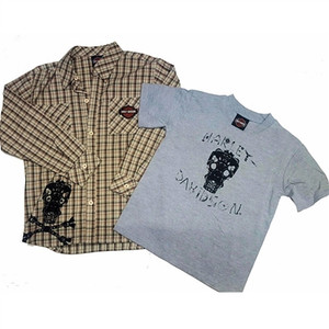Harley-Davidson Boys Flannel Shirt Set featuring beige plaid button-down shirt with embroidered logo and white graphic t-shirt Harley-Davidson Boys Flannel Shirt Set featuring beige plaid button-down shirt with embroidered logo and white graphic t-shirt