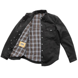First Classics Dagger Black Denim Motorcycle Shirt Jacket with concealed carry pockets and plaid lining First Classics Dagger Black Denim Motorcycle Shirt Jacket with concealed carry pockets and plaid lining