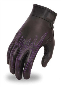 Purple Flames Ladies Leather Motorcycle Gloves, First Classics