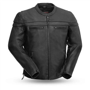Men's Classic Leather Racer Moto Jacket by First MFG in Black Cowhide Men's Classic Leather Racer Moto Jacket by First MFG in Black Cowhide