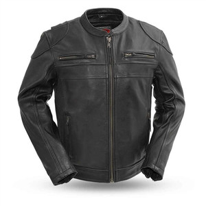 First MFG Nemesis Leather Scooter Motorcycle Jacket with banded collar and center zipper First MFG Nemesis Leather Scooter Motorcycle Jacket with banded collar and center zipper